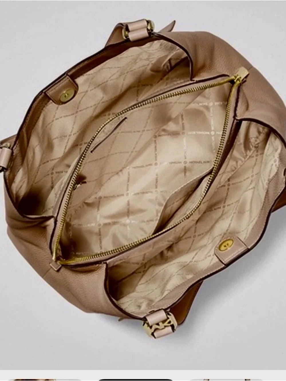 Michael Kors Beige Taupe Perforated MK Leather Hobo with Gold Hardware
